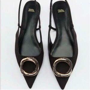 ZARA FLAT SLINGBACK FLATS WITH DECORATION - BLACK